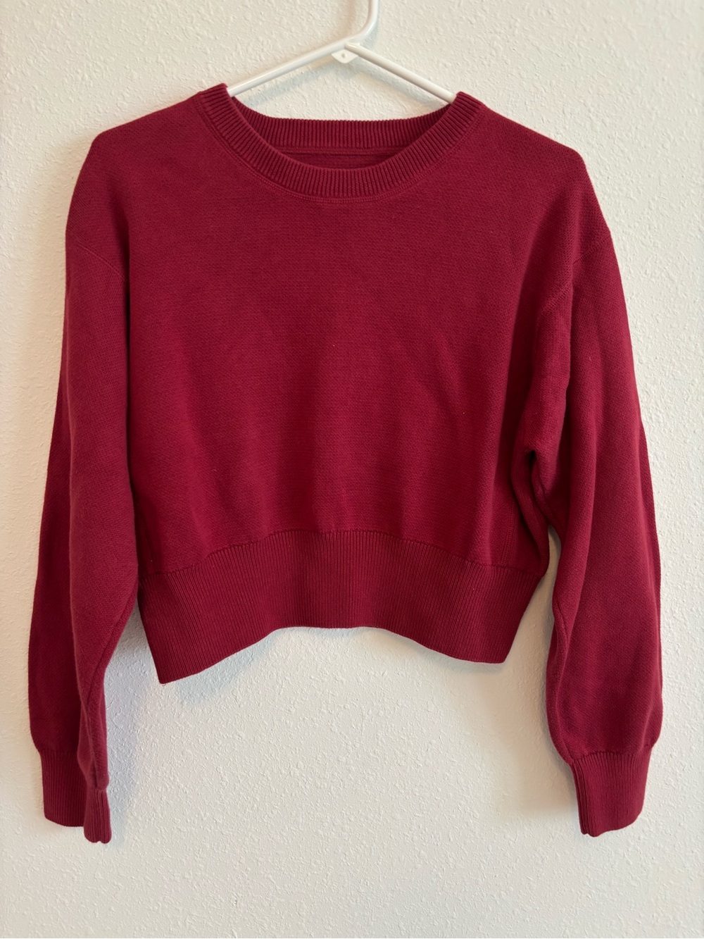 aerie Cropped Crewneck Sweater Burgundy Small